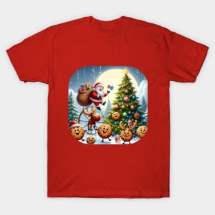 Santa Claus and happy cookies celebrate Christmas T-Shirt